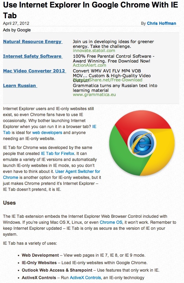google internet explorer extension
